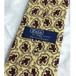 Vintage Polo Ralph Lauren Saks Fifth Avenue Silk Tie Geometric Medallion